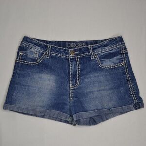Cherokee Girls XL 14-16 Medium Wash Roll Hem Mid Rise Denim Jean Shorts